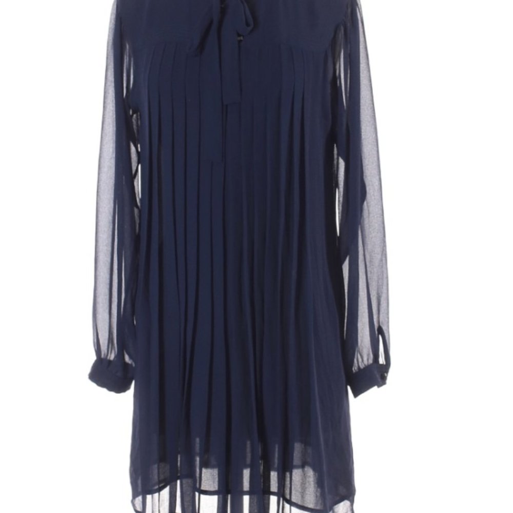 NWOT Sanctuary Blue Sheer Sleeve Mini Pleated Dress in Navy Blue- size XS